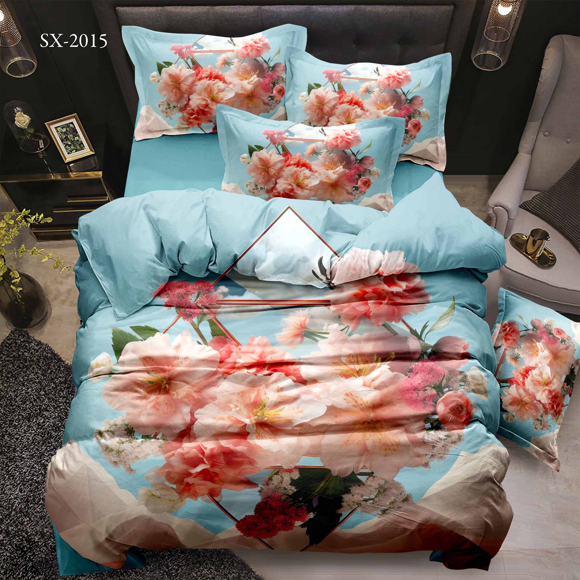 5D Floral Digital Print Bedding Set - ‌Pink Peony & Wildflower