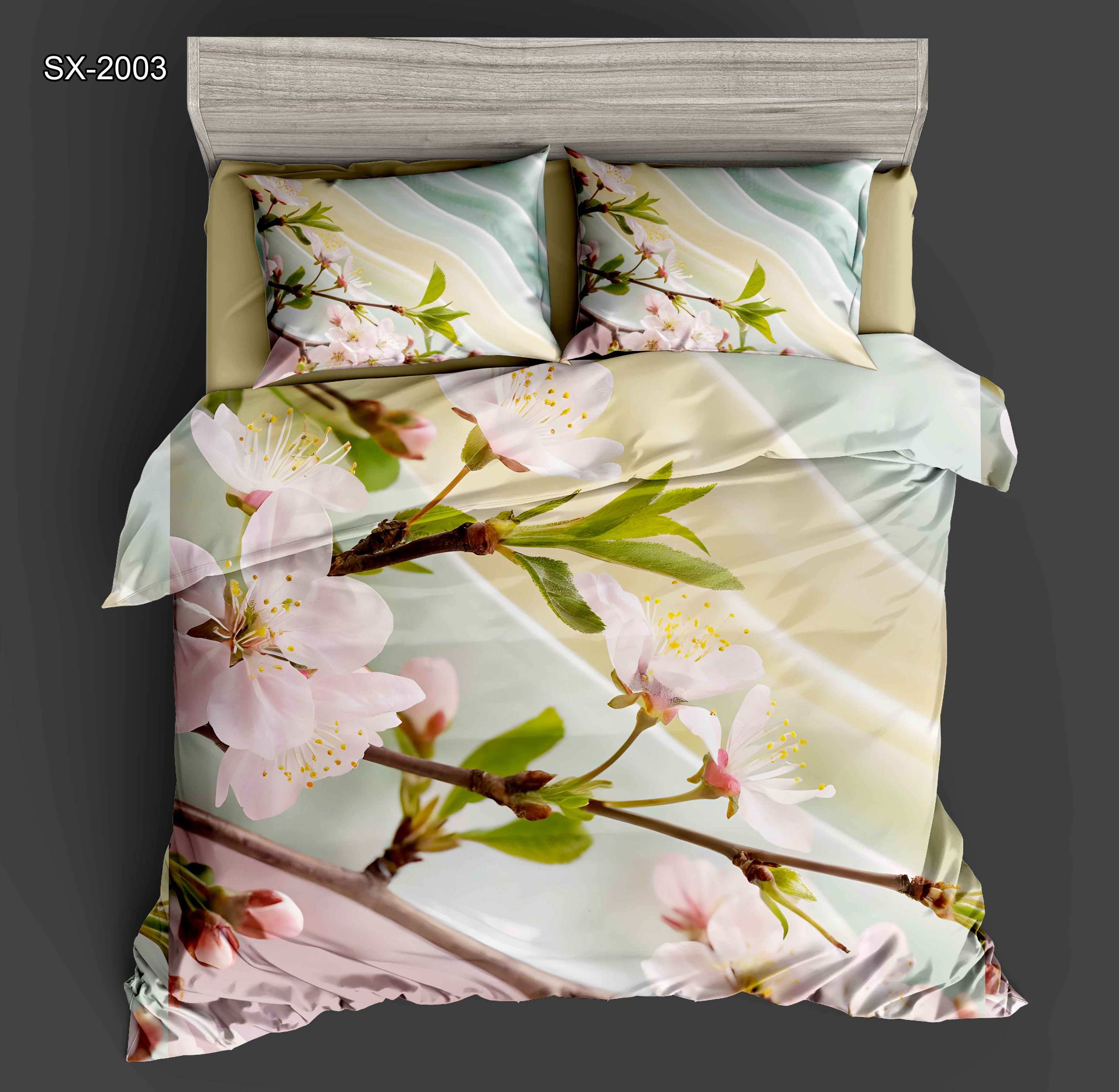 5D Floral Digital Print Bedding Set - Pink Cherry Blossoms