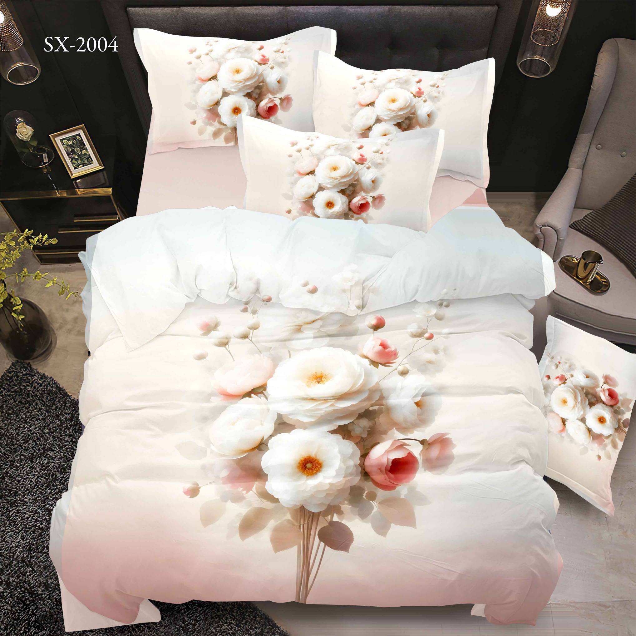 5D Floral Digital Print Bedding Set - ‌White Peony
