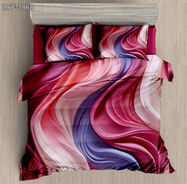 5D Floral Digital Print Bedding Set - ‌Red & Purple Swirls