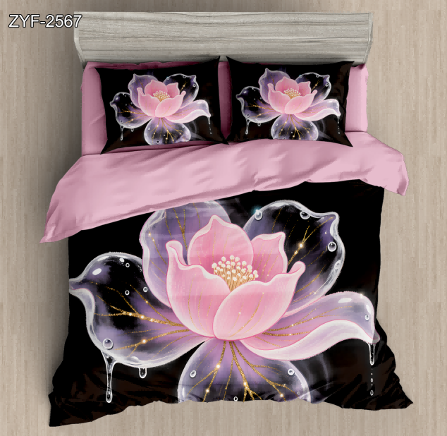 5D Floral Digital Print Bedding Set - ‌Pink Lotus