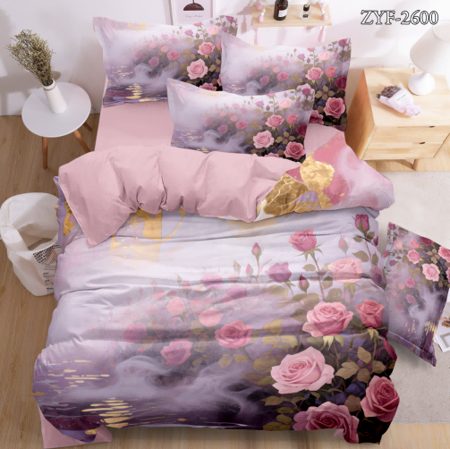 5D Floral Digital Print Bedding Set - ‌Pink Rose
