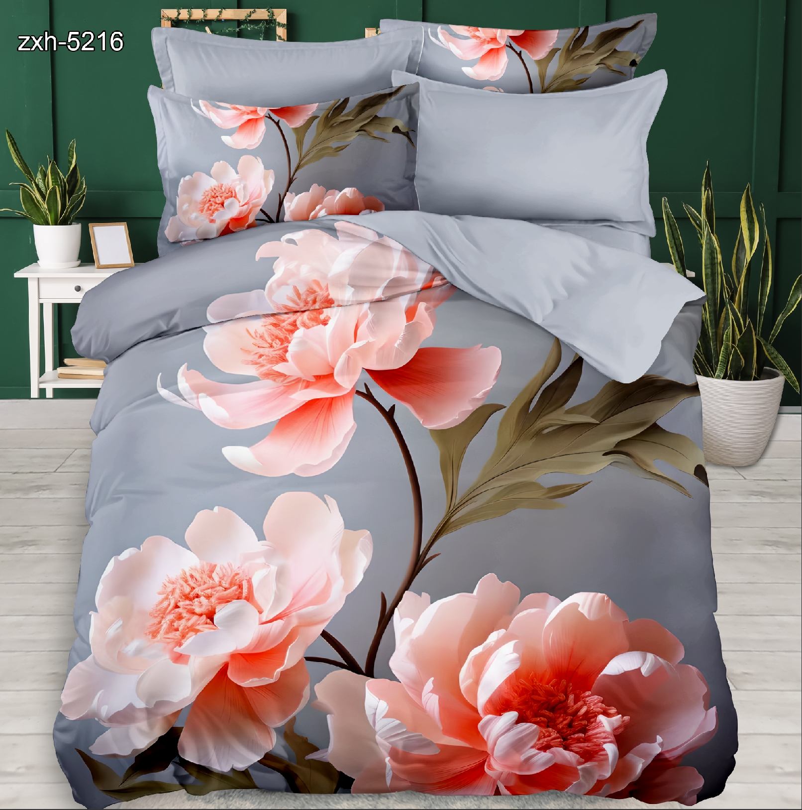 5D Floral Digital Print Bedding Set - Pink Peony