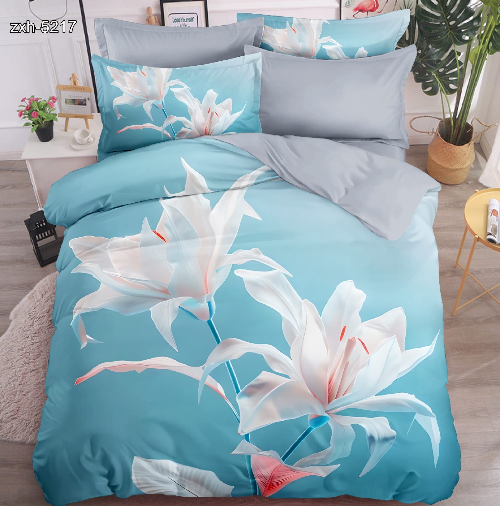 5D Floral Digital Print Bedding Set - White Lily