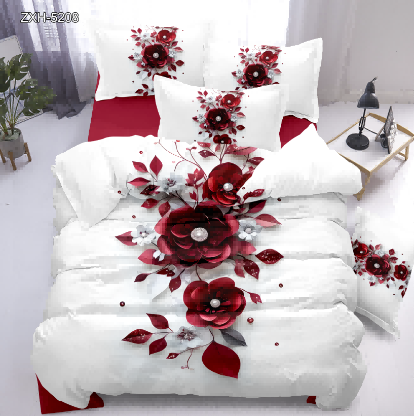 5D Floral Digital Print Bedding Set - Red Rose
