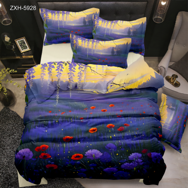 5D Floral Digital Print Bedding Set - Starry Night Over the Flower Field