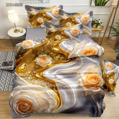 5D Floral Digital Print Bedding Set - Champagne Rose