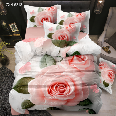 5D Floral Digital Print Bedding Set - Pink Rose