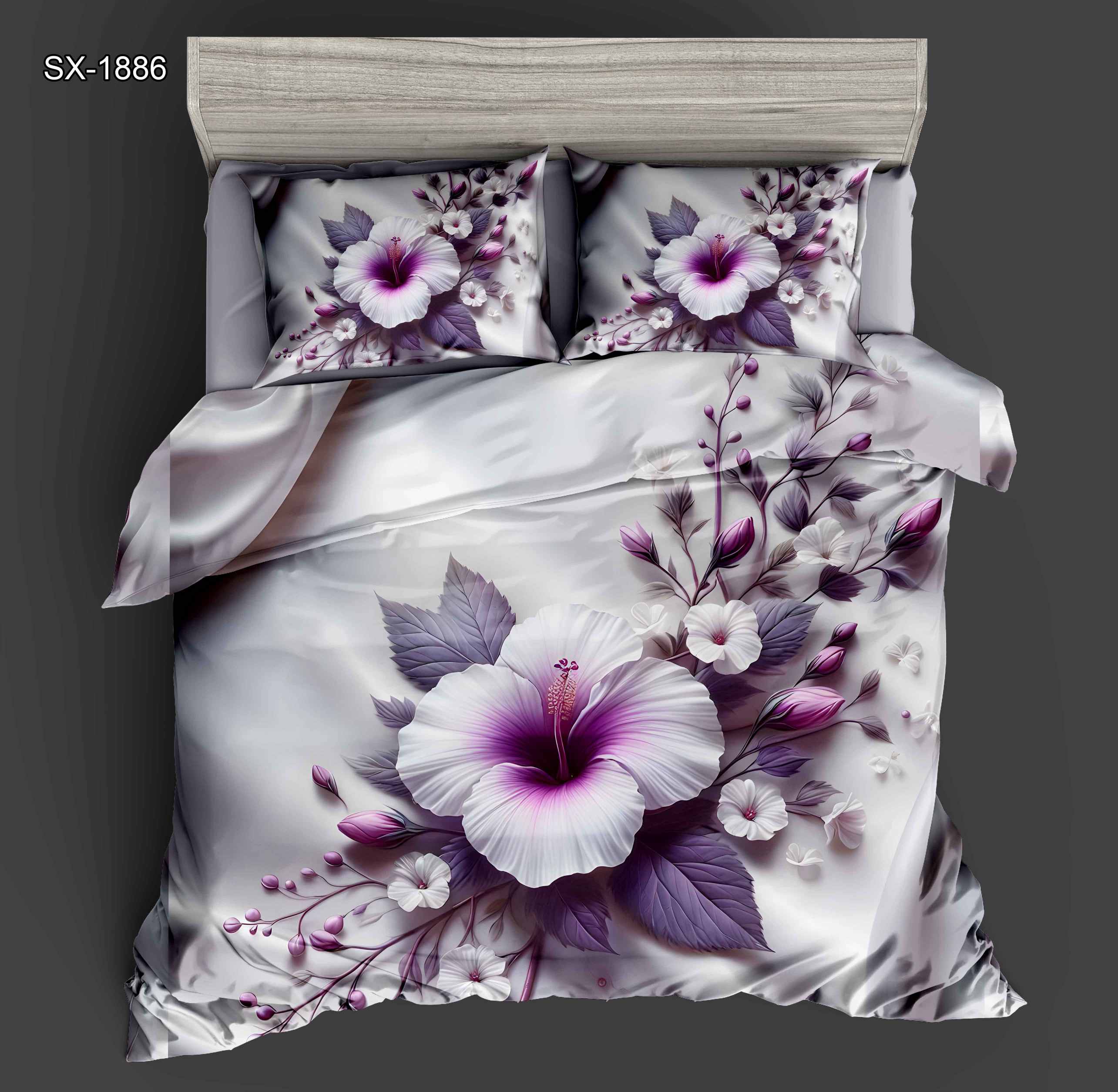 5D Floral Digital Print Bedding Set - ‌Purple Hibiscus & Delicate Floral