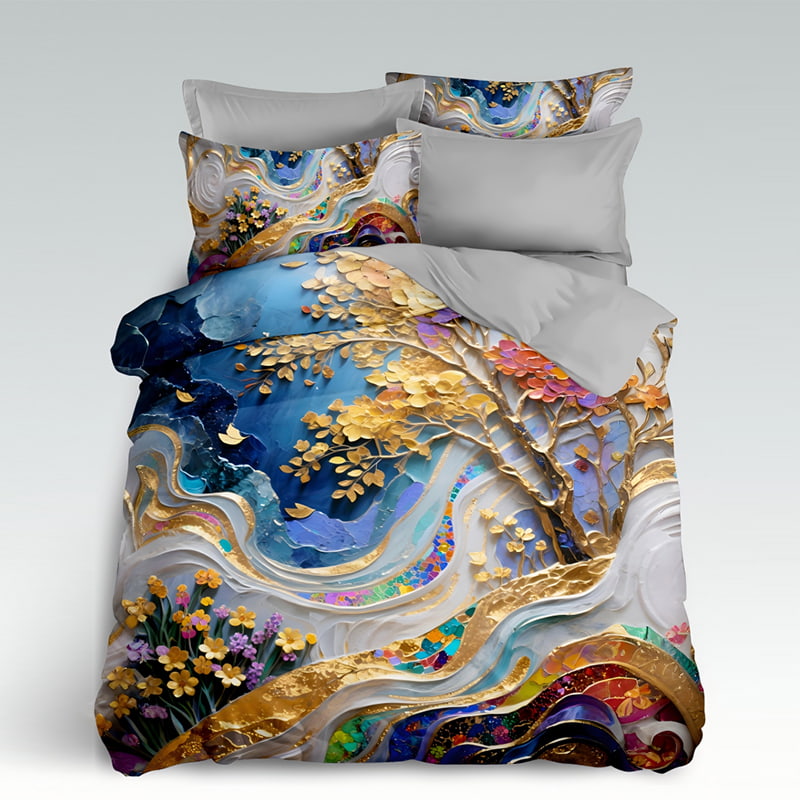 5D Floral Digital Print Bedding Set - ‌Golden Forest & Floral Symphony‌