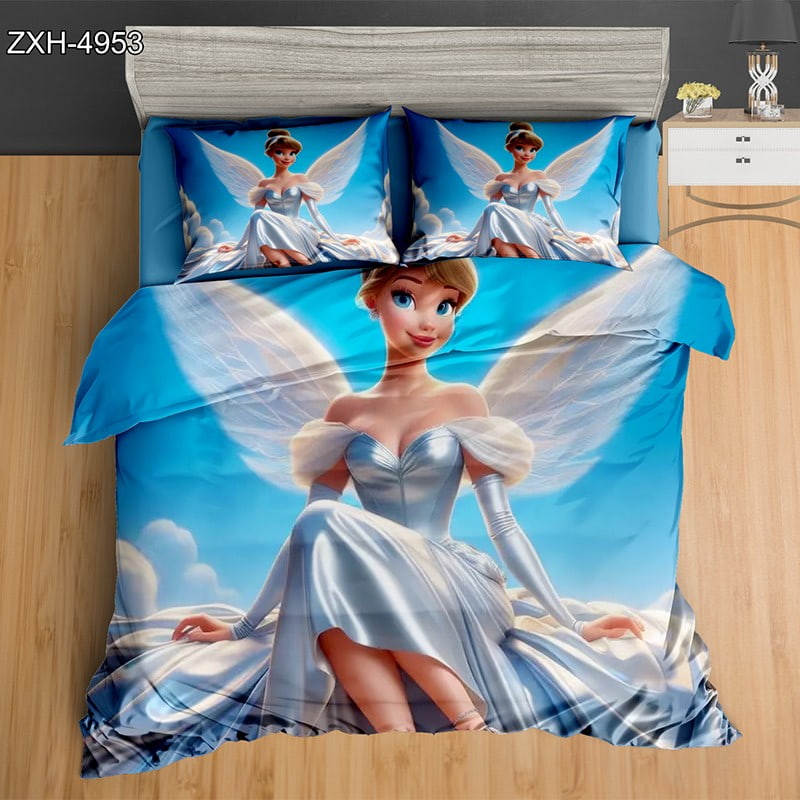 5D Digital Printed Bed sheet set with a Graceful Fairy Princess and Delicate Wings
