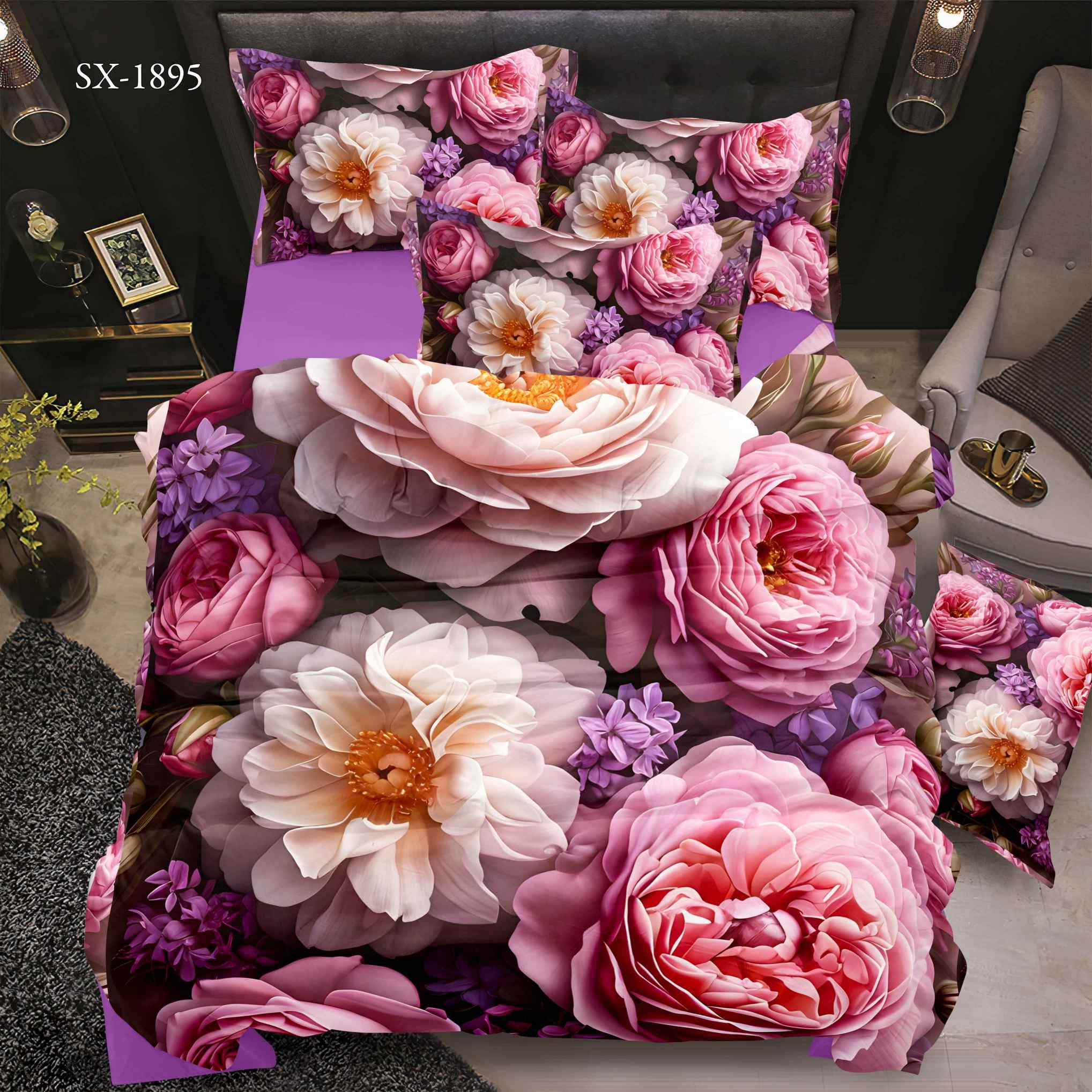 5D Floral Digital Print Bedding Set - ‌Vibrant Floral Bouquet