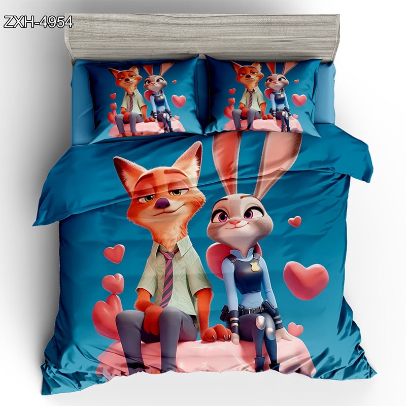 5D Digital Printed Bed sheet set with a Romantic Animated Characters Theme