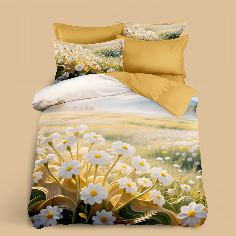5D Floral Digital Print Bedding Set -Serene Daisy Meadow