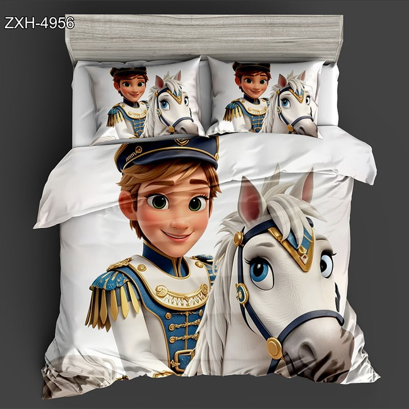 5D Digital Printed Bed sheet set with a Royal Prince and White Horse Theme