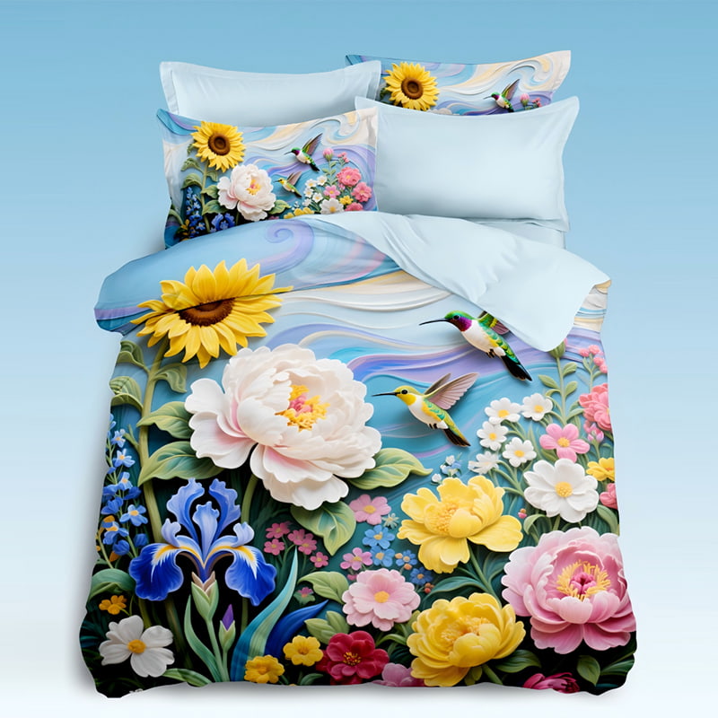 5D Floral Digital Print Bedding Set - Vibrant Garden