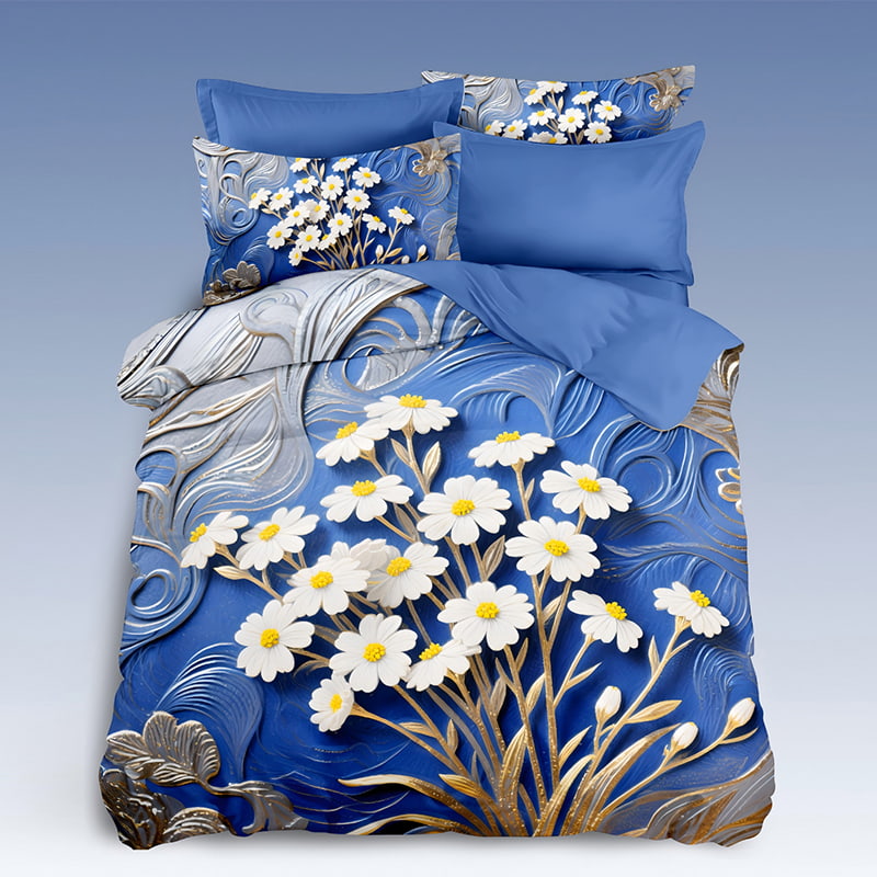 5D Floral Digital Print Bedding Set -Luxurious Daisy & Floral