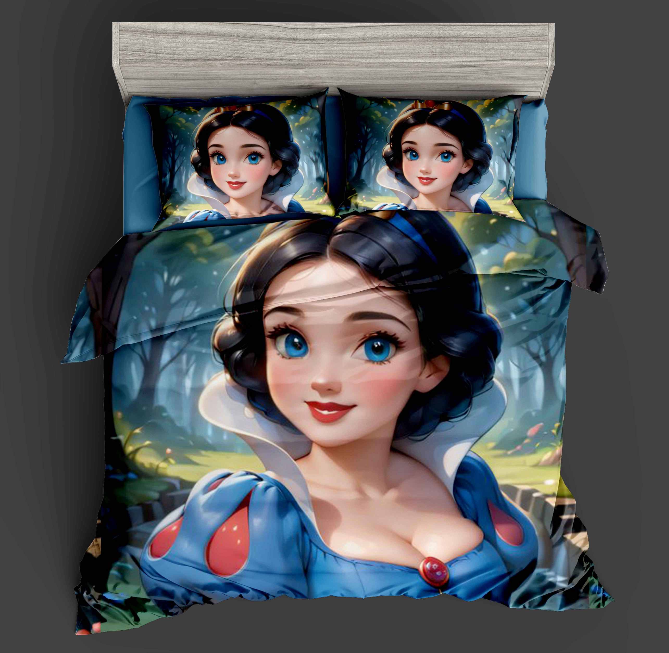 Cartoon 5D Digital Printed Bed sheet set with Snow White in Mystical Forest