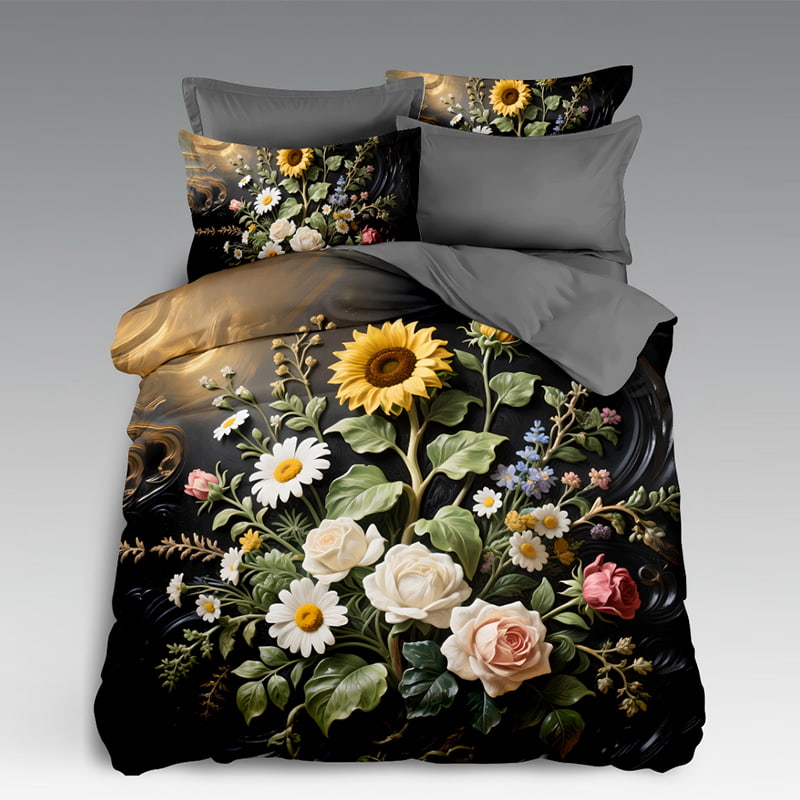 5D Floral Digital Print Bedding Set - ‌Sunflowers & Roses