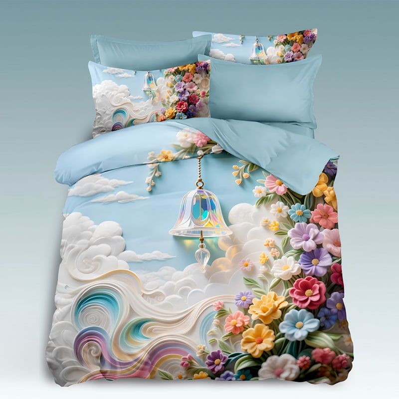 5D Floral Digital Print Bedding Set - ‌Pastel Sky Garden