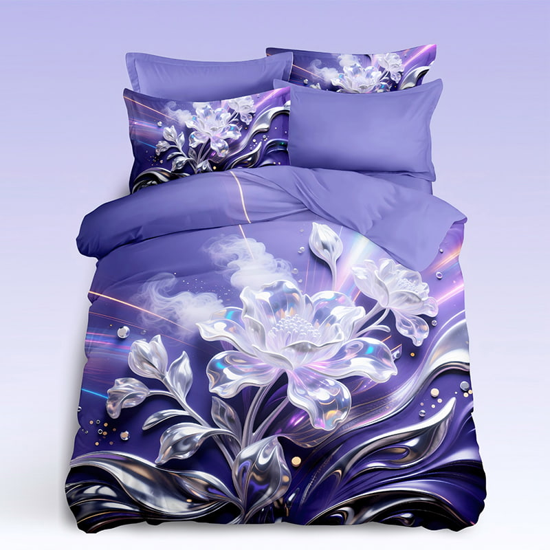 5D Floral Digital Print Bedding Set -Luxurious Crystal Flower
