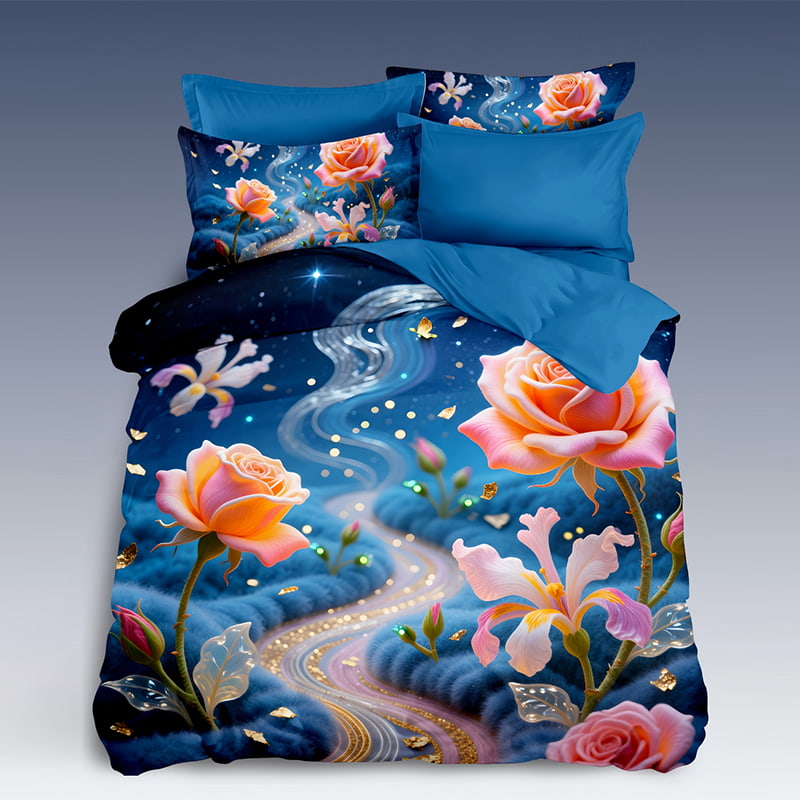 5D Floral Digital Print Bedding Set -Luxurious Rose & Iris