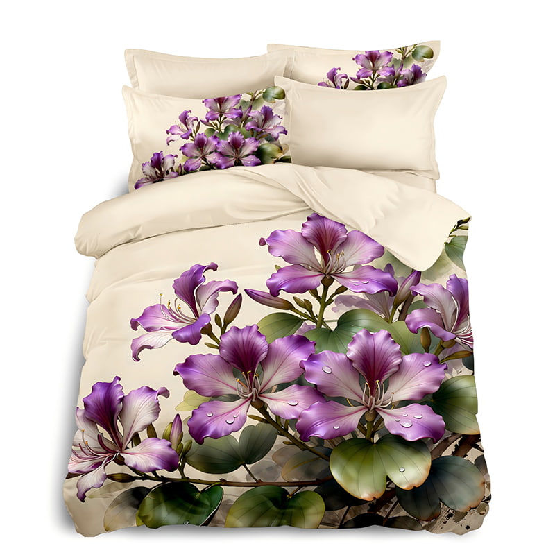 5D Floral Digital Print Bedding Set - ‌Purple Bauhinia Floral
