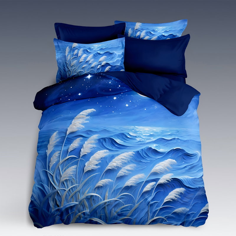 5D Floral Digital Print Bedding Set - ‌Blue Reeds