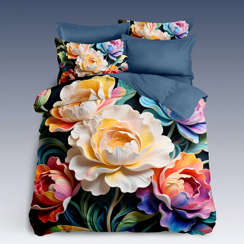 5D Floral Digital Print Bedding Set -Luxurious Rainbow Peony