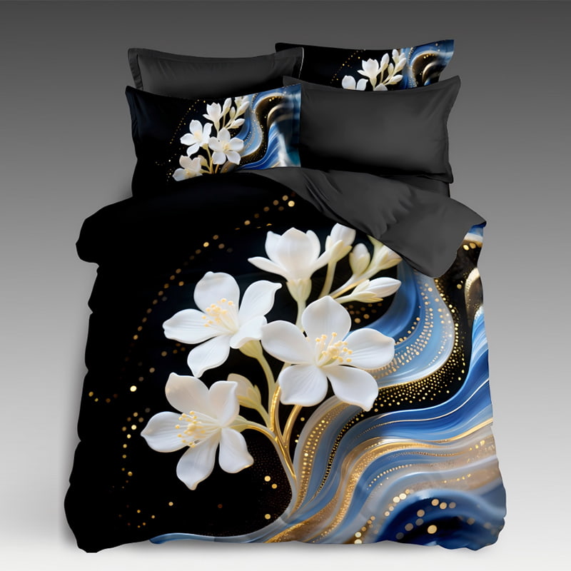 5D Floral Digital Print Bedding Set - ‌White Blossoms