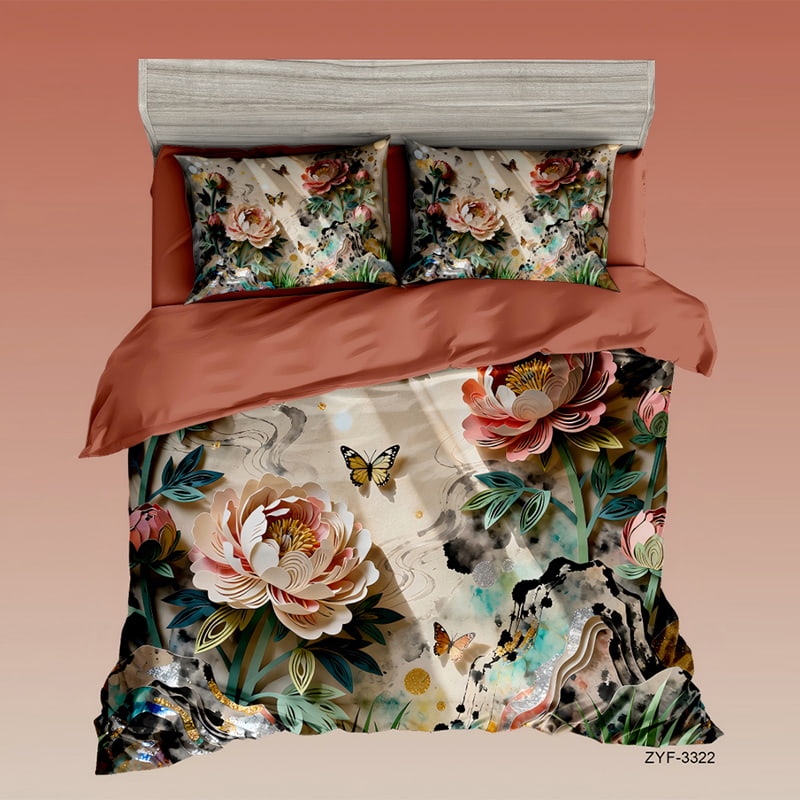 5D Floral Digital Print Bedding Set - ‌Floral & Butterfly