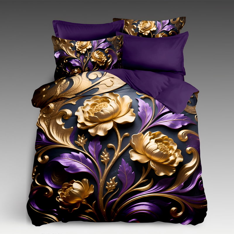 5D Floral Digital Print Bedding Set - ‌Gold Roses
