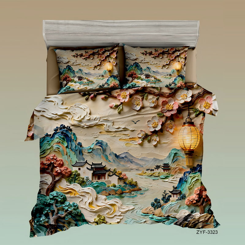 5D Floral Digital Print Bedding Set - ‌Oriental Landscape