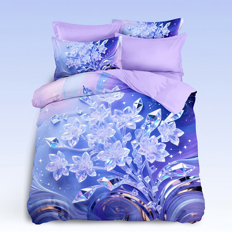 5D Floral Digital Print Bedding Set -Luxurious Crystal Flower