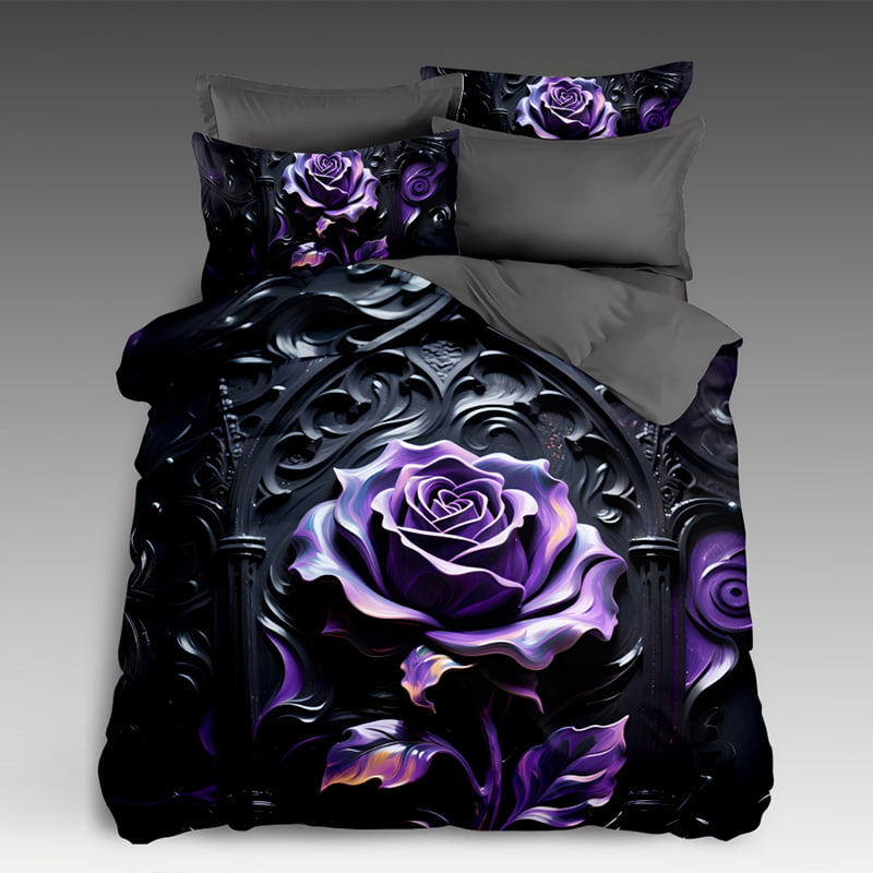 5D Floral Digital Print Bedding Set - ‌Purple Rose 