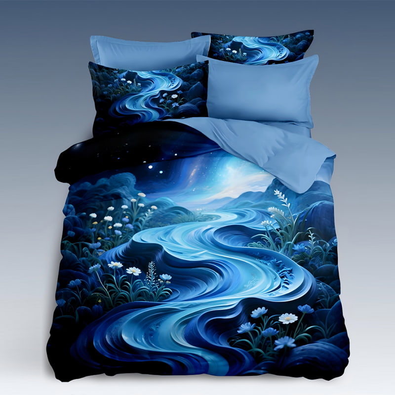 5D Floral Digital Print Bedding Set - ‌Blue River