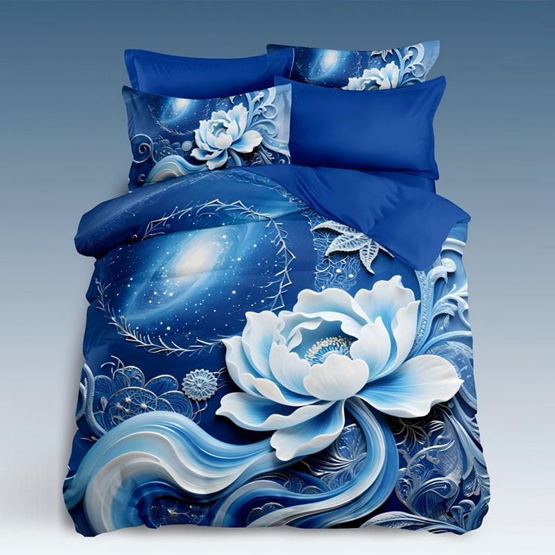 5D Floral Digital Print Bedding Set - ‌Blue Floral