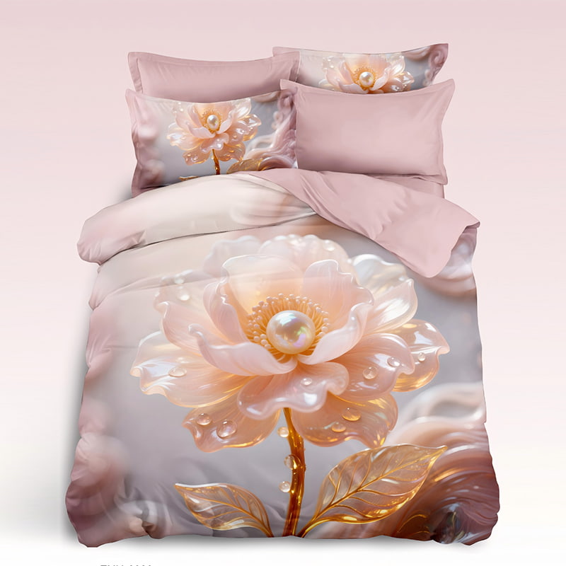 5D Floral Digital Print Bedding Set -Pearl-Adorned Dahlia