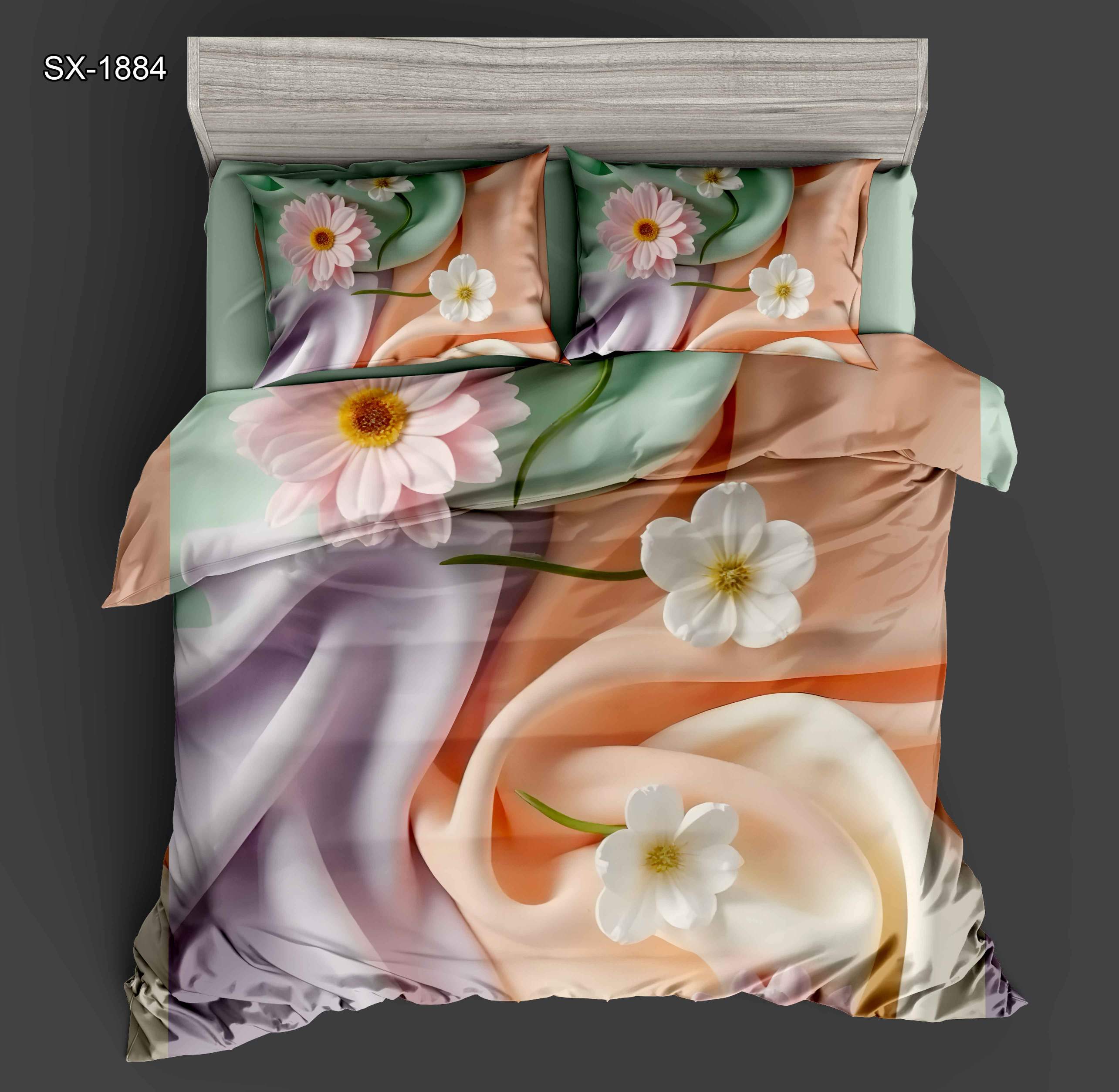 5D Floral Digital Print Bedding Set - ‌Serene Floral & Swirl