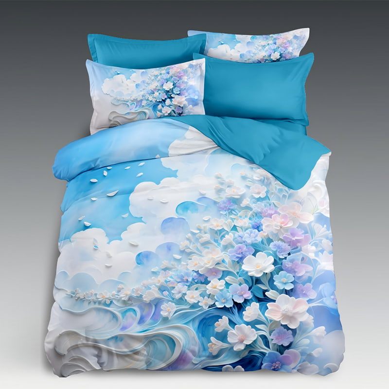 5D Floral Digital Print Bedding Set - ‌Serene Sky & Blooming