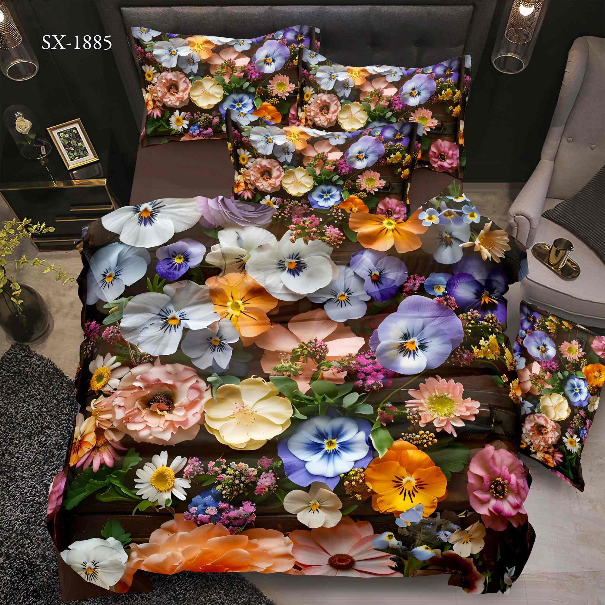 5D Floral Digital Print Bedding Set - ‌Colorful Flower Bouque