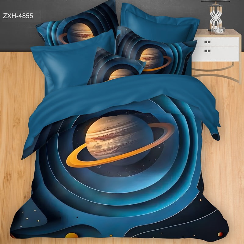 5D Digital Printed Bed sheet set with a Cosmic Planetary Theme