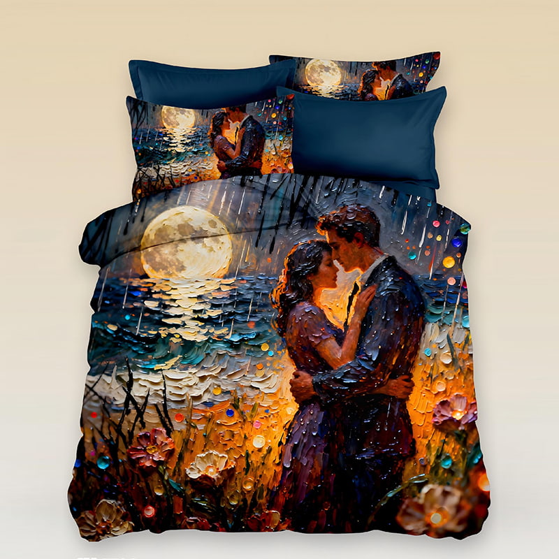 5D Oil Painting Style Digital Print Bedding Set - ‌Lunar Elegance