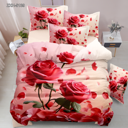5D Floral Digital Print Bedding Set - Red Rose & Petal