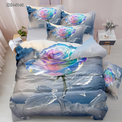 5D Floral Digital Print Bedding Set - Rainbow Rose & Watercolor