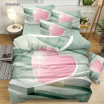 5D Floral Digital Print Bedding Set - Pink Heart & Gradient