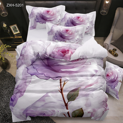 5D Floral Digital Print Bedding Set - Purple Rose