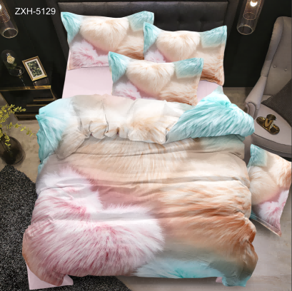 5D Floral Digital Print Bedding Set - Pastel Fur & Gradient