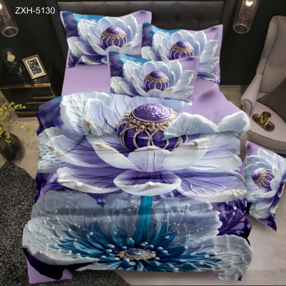 5D Floral Digital Print Bedding Set - Exquisite Lotus & Jewel