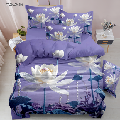 5D Floral Digital Print Bedding Set - Lotus & Pearl